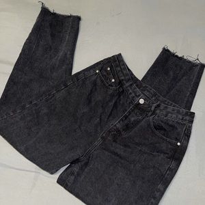 High waisted distressed ankle black mom jeans